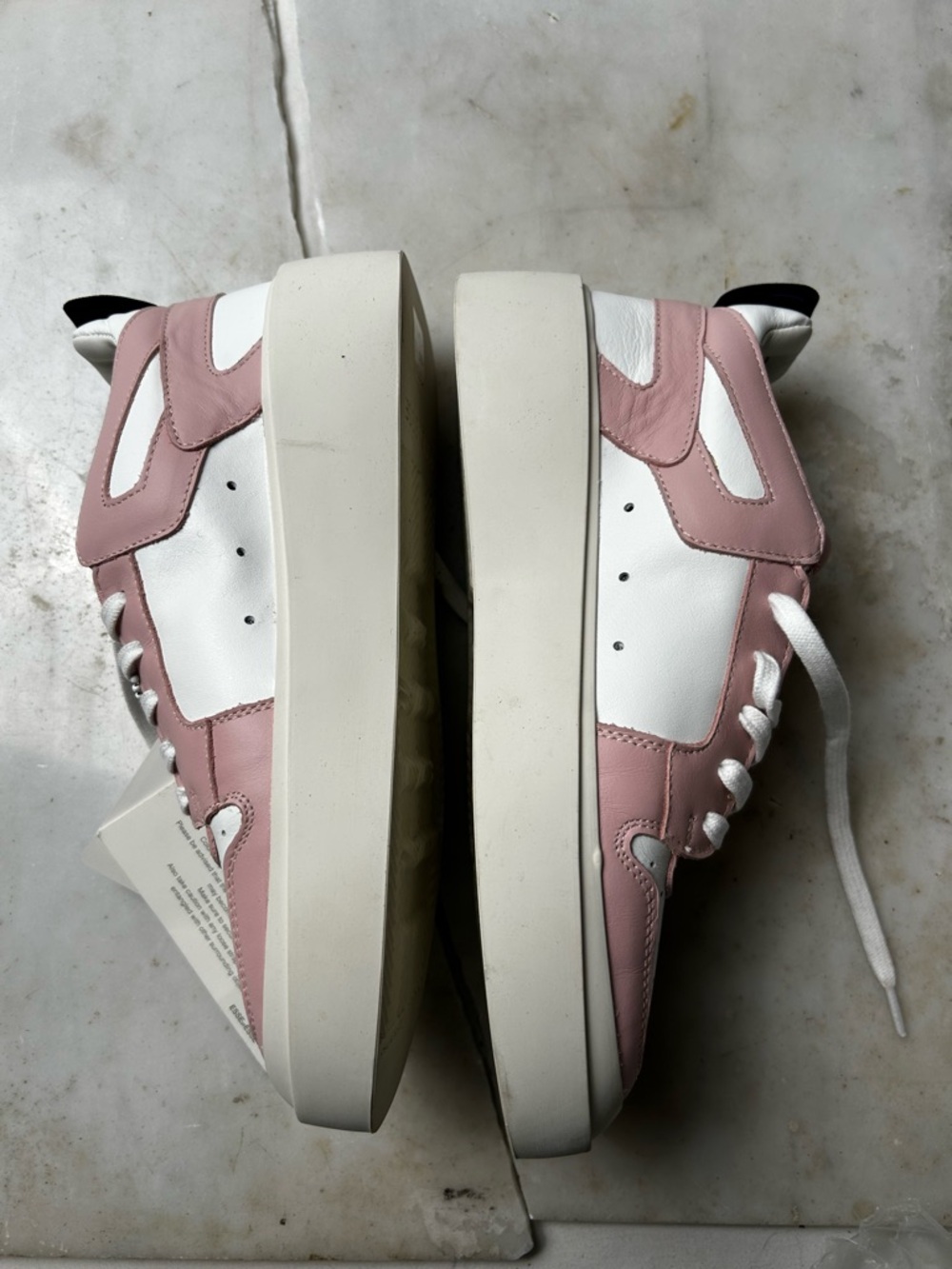 ESSE Pink & White Low-Top Leather Sneakers made in Italy - Picture 3 of 7